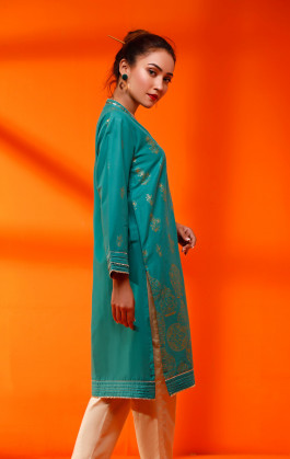 Navy Blue Cambric Screen Printed Kurti